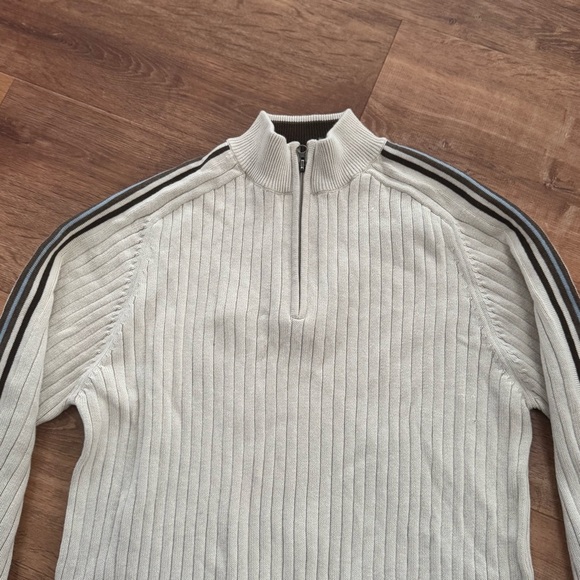 VINTAGE Y2K XG Boy's L Cotton Ribbed Quarter Zip Sweater Striped Sleeve 90’s - Picture 5 of 12